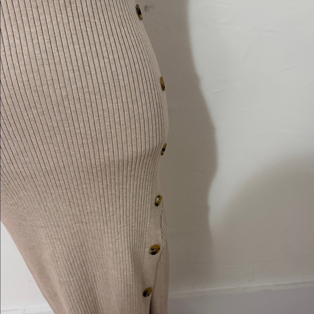Pink Rose Cream Ribbed Midi Dress - Picture 3 of 5